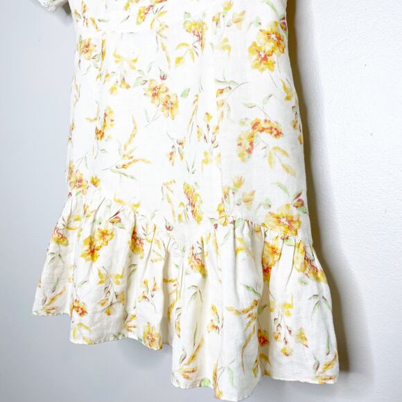 LoveShackFancy Lena Cream Yellow Floral Linen Mini Dress Medium - Picture 6 of 11